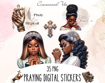 Praying Black Girls Clipart Clipart, Spiritual Black Woman Magic, Digital Sticker Planner, Black Family Pray Art, Religious Christian Png