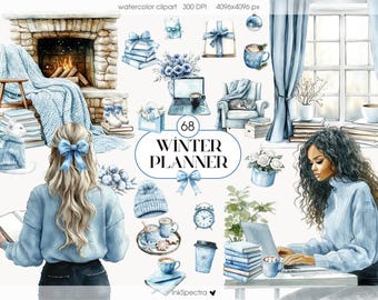 Aquarell Winter Planer Aufkleber, Scrapbooking (digitaler Download)