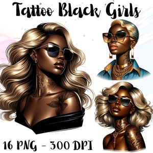 Black Girl Clipart, Black Woman Fashion Clipart, Stylish Black Girl Tattoo, Girly Planner, Digital Sticker, Wall Art African American Girl