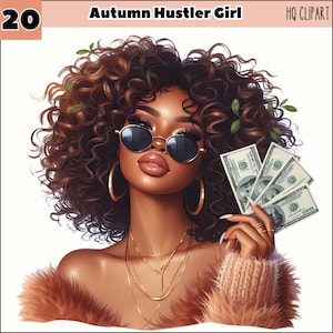Bundle Autunno Hustler Ragazze Nere Clipart, Ragazza Nera Con Soldi PNG, Ragazza Nera Urbana, Ragazza Nera Magica, Donna Hustler Autunnale Png