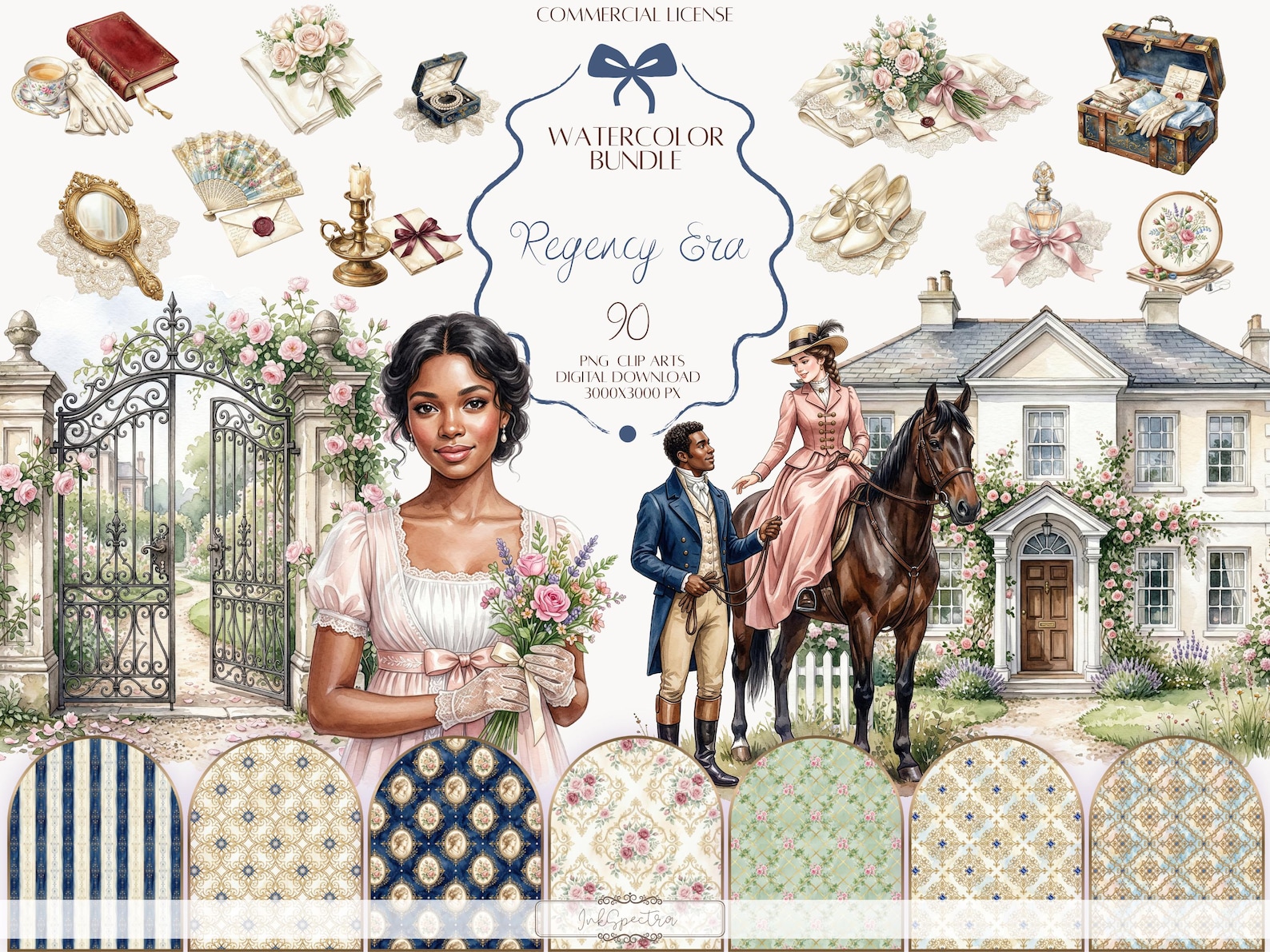 Regency Era Watercolor Clipart, African American Woman, Historical ...