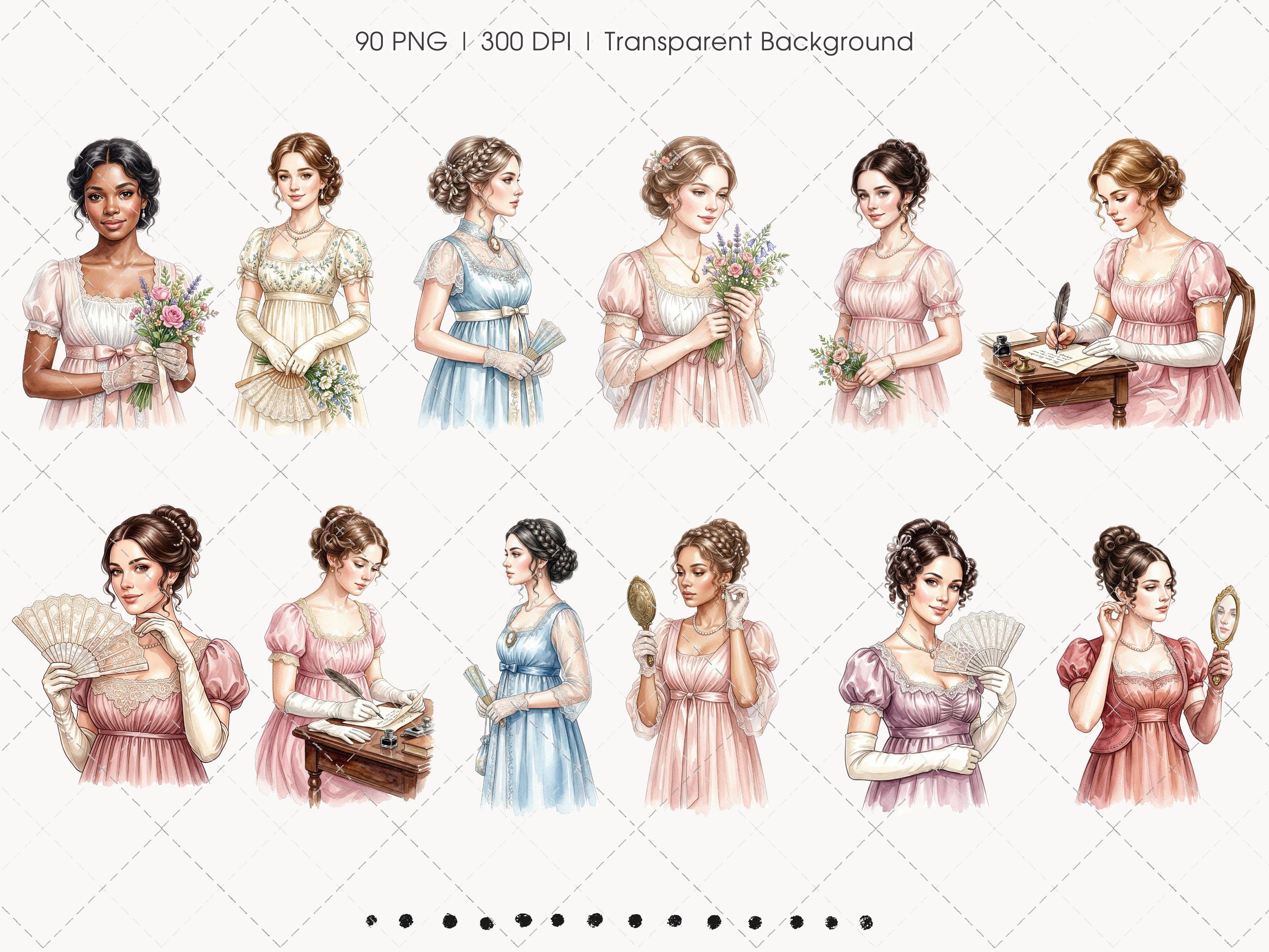 Regency Era Watercolor Clipart, African American Woman, Historical ...