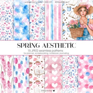 Spring Aesthetic Seamless Pattern, Springtime Papers, Watercolor Floral Spring, Spring Season Digital Papers, Hydrangea, Scrapbook papers