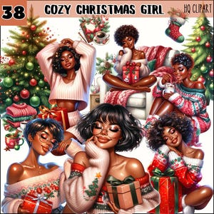 Imágenes prediseñadas de chica negra navideña acogedora, imágenes prediseñadas de chica negra, imágenes prediseñadas de chicas afro, imágenes prediseñadas de chica de moda, imágenes prediseñadas de mujer negra, imágenes prediseñadas de Navidad