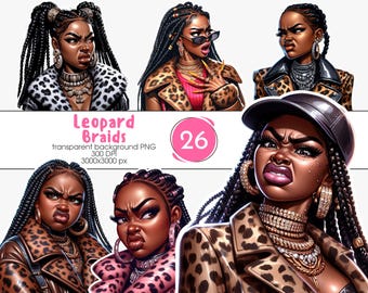 Sassy Black Woman Clipart PNG, Stank Face Black Girl Magic, Leopard Fashion Print, Funny African American Clipart, Digital Sublimation PNG