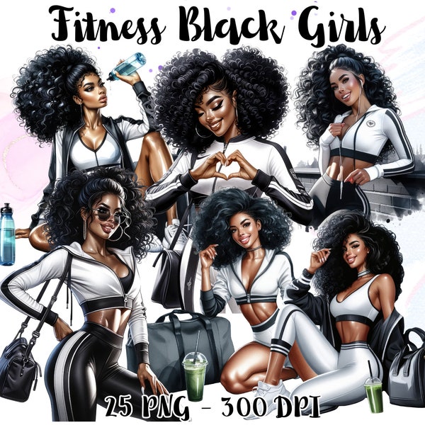 Fitness Black Girls Clipart, Gym Girls PNG, Fashion girl, Planner girl clipart, Self Love Clipart, Athletic Black Woman, Black Woman Magic