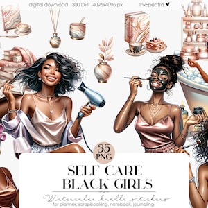 Black Girl Self Care Digital Stickers, Digital Planner Stickers, Skincare Stickers | GoodNotes Digital Stickers for Dark Skin Tones
