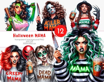 Mama Spooky Clipart Bundle, Sassy Halloween PNG (Digital Download)