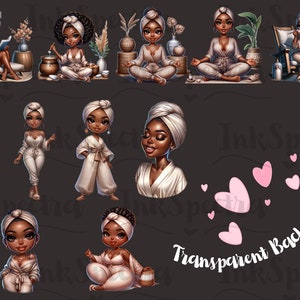 Spa Chibi Self Care Chibi Clipart Set, Chibi Black Girls SPA, Black Woman Magic ...