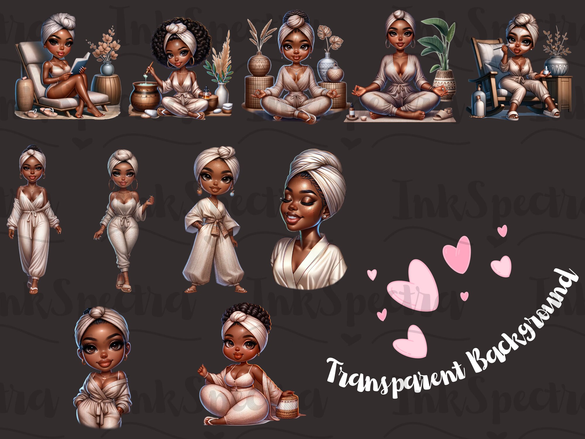 Spa Chibi Self Care Chibi Clipart Set, Chibi Black Girls SPA, Black Woman Magic ...