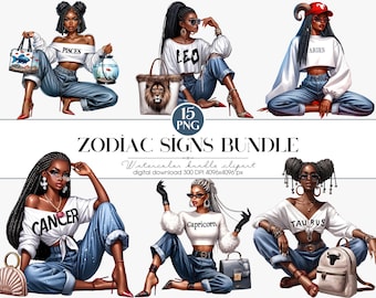 Black Girl Zodiac Clipart | Astrology PNG Stickers (Digital Download)