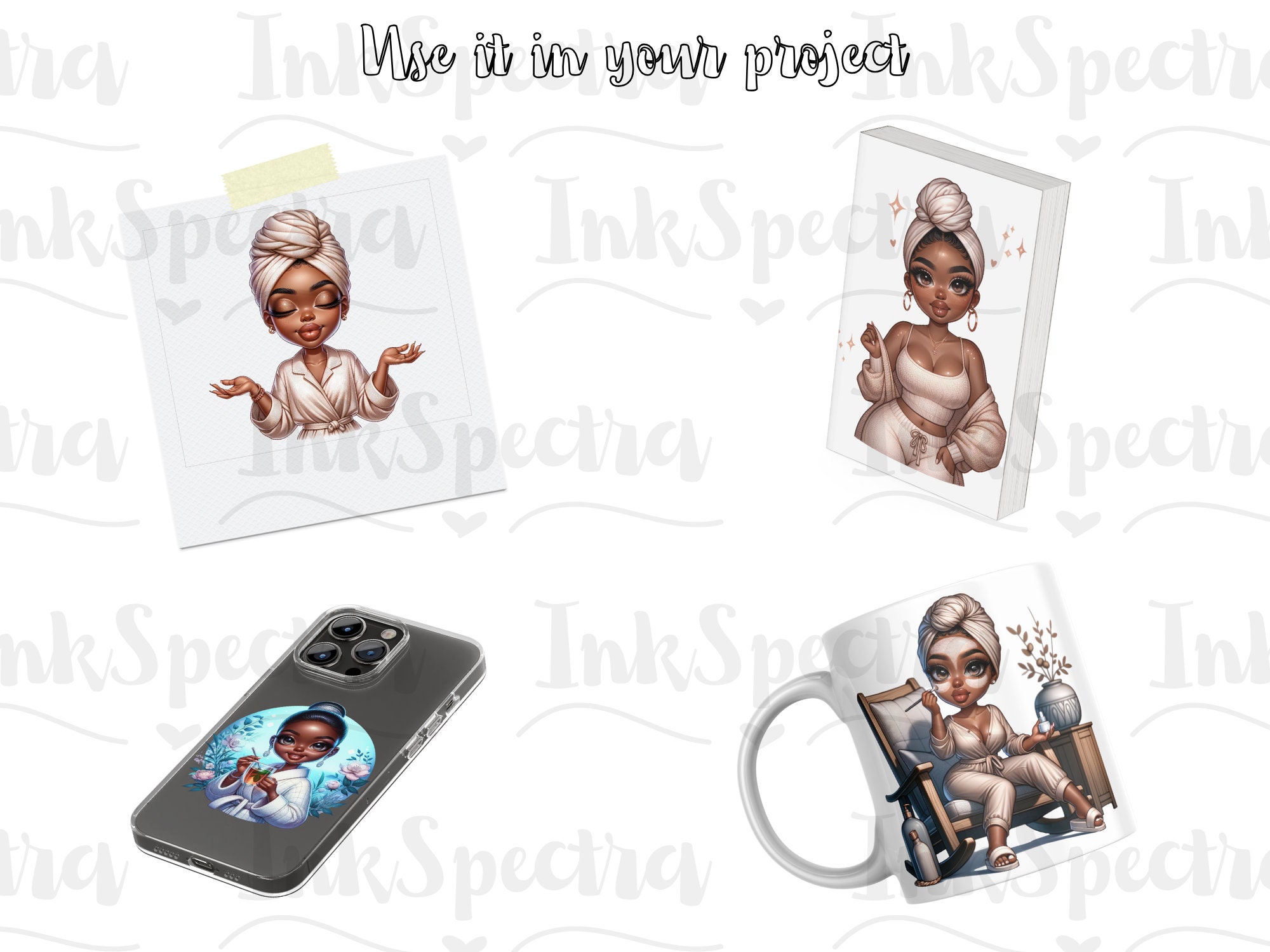 Spa Chibi Self Care Chibi Clipart Set, Chibi Black Girls SPA, Black Woman Magic ...