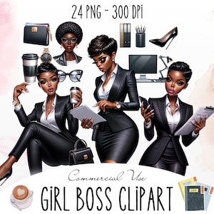 Office Girl Clipart, Lady Boss Clipart, Fashion Girl PNG, Black Woman Magic, Planner Girl Clipart, Clipart for POD Products