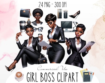 Office Girl Clipart, Lady Boss Clipart, Fashion Girl PNG, schwarze Frau Magie, Planer Girl Clipart, Clipart für POD Produkte