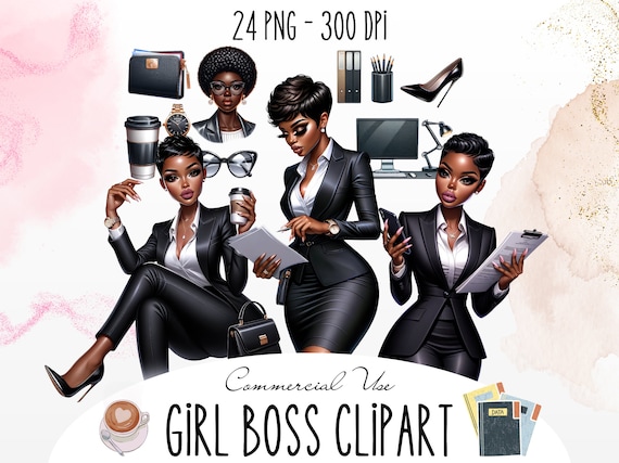 Office Girl Clipart, Lady Boss Clipart, Fashion Girl PNG, Black Woman Magic, Planner Girl Clipart, Clipart for POD Products