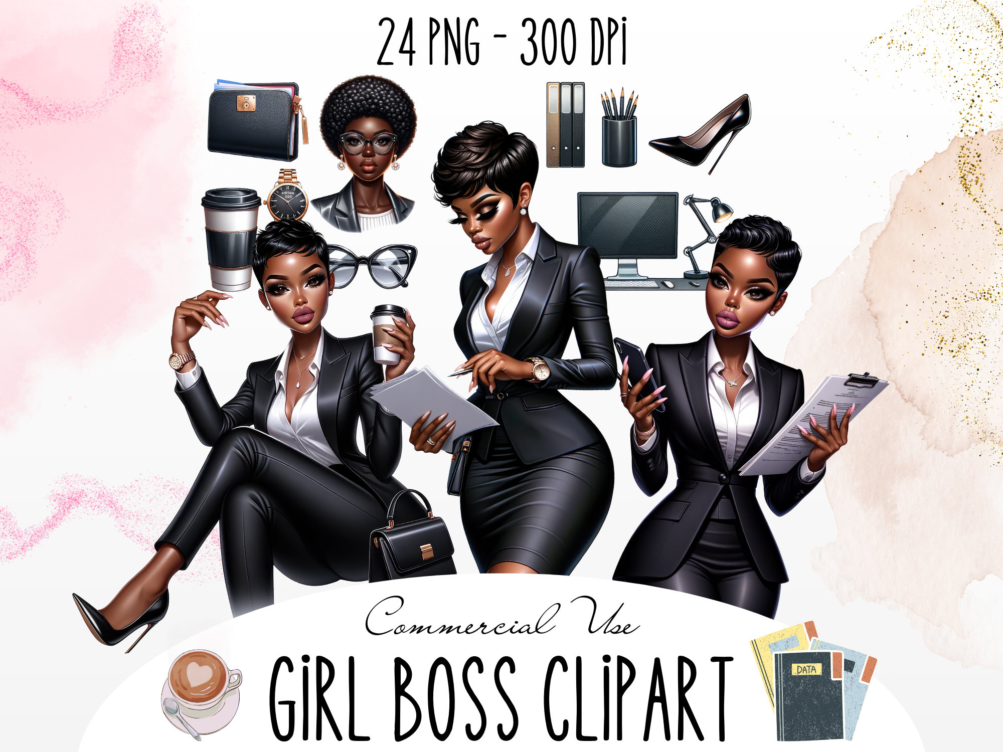 Lady Boss Clipart, Black Woman Magic, Fashion Girl PNG (digital ...