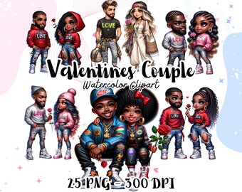 Czarne Pary Walentynkowe Clipart, Walentynkowy Prezent, Walentynkowe Wydruki, Walentynki Chibi Art PNG, Romantyczne Czarne Pary Ilustracje