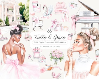 Watercolor Ballet Clipart, Swan Lake, Pink Ballerina PNG (Digital Download)