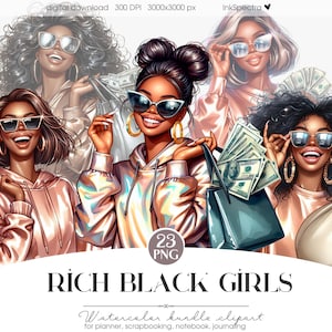Bundle Rich Black Girls Clipart, Black Girl With Money PNG, Urban Black Girl, Black Girl Magic, Hustle Woman Png, Melanin Boss Girl