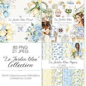 Clipart Estético de Jardim Francês, Papéis de Scrapbook, Tulipas de Verão PNG, Toile Azul, Limão Mediterrâneo PNG, Scrapbook, Tulipas, Rosas e Limões
