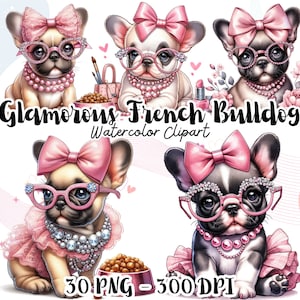 Clipart glamour del bulldog francese PNG, arte chic del bulldog francese PNG, cucciolo di cane domestico, grafica per amanti degli animali domestici PNG, uso commerciale