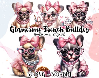 Glamorous French Bulldog Clipart PNG, Chic French Bulldog Art PNG, Pet Baby Dog, Pet Lover Graphics PNG, Commercial Use