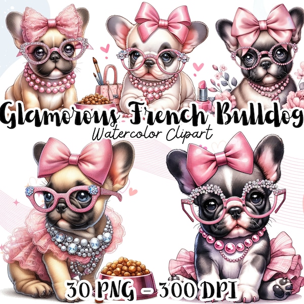 Glamour bouledogue Français Clipart PNG, bouledogue Français Chic Art PNG, bébé chien, animal de compagnie amoureux des graphiques PNG, usage Commercial