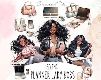 Bundle Planner Black girl clipart, Boss Lady Planner, Goodnotes sticker,African American png, Craft png, Crafty girl png, Journaling Clipart