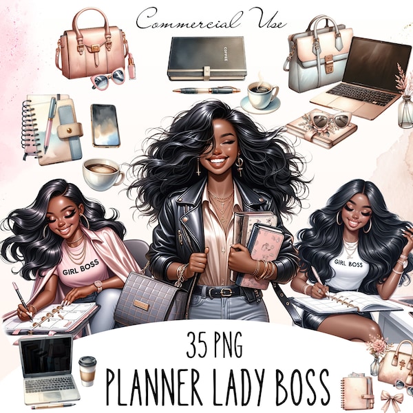 Bundle Planner Black girl clipart, Boss Lady Planner, Notebook stickers, black Girl boss png, Craft png, Crafty girl png, Journaling Clipart