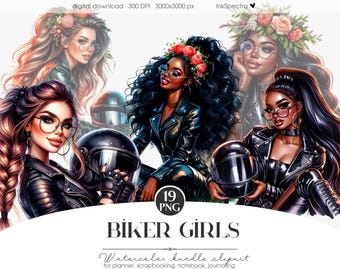 Biker Girls Clipart, Black Woman PNG, Motorcycle Rider Images (Digital Download)