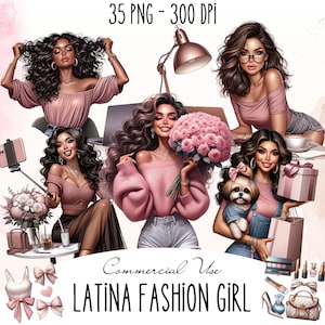 Ragazza latina alla moda, Lady Boss Latina, Clipart PNG di donna latina, Clipart ispanica, Clipart chicana, Adesivi per planner digitale, Prodotti POD