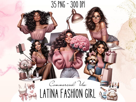 Latina Fashion Girl PNG Clipart, Digital Planner Stickers (35 PNG)