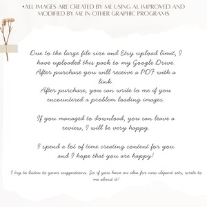 May include: A digital art image with text in a handwritten style. The text describes the creation process, file size, and download instructions. A sprig of dried flowers is taped to the upper left corner.