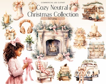 Cozy Boho Christmas Clipart, Watercolor Christmas Clipart, Winter Wonderland Clipart, Christmas Cards, Holiday Season, Ornaments Clipart
