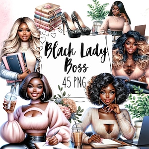 Clipart di Black Lady Boss, Magia di Black Girl, Clipart di Fashion Girl, Estetica afroamericana, Planner di adesivi per Black Girl, Planner Girl