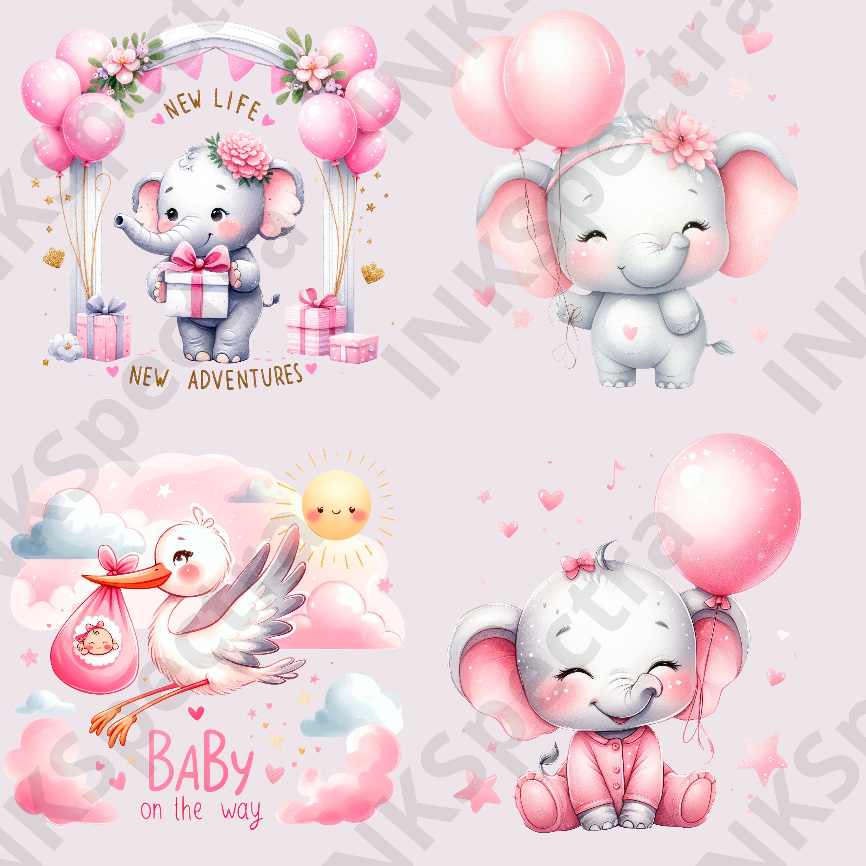 Girl's Baby Shower Watercolor Clipart 20 PNG Pink Nursery Decor ...