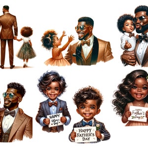 May include: A digital illustration of several fathers and children celebrating Father's Day. The illustration features a variety of fathers and children, including a father and daughter holding hands, a father and son holding a sign that says "Happy Father's Day", and a father and daughter holding a sign that says "Happy Father's Day".