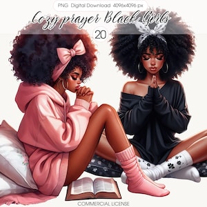 Black Girl Praying PNG Clipart, Black Girl in Faith, Black Woman Clipart, Girl Praying, African American Women in Prayer, Planner Girl Boss