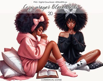 Praying Black Girl PNG Clipart, African American Women Illustration (Digital Download)