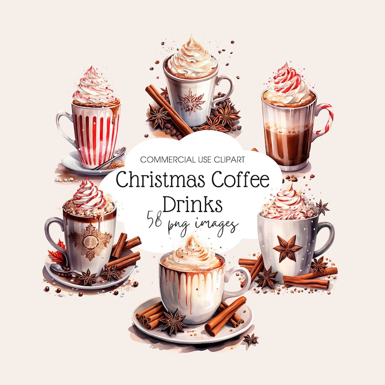 Watercolor Clipart Christmas Coffee Time