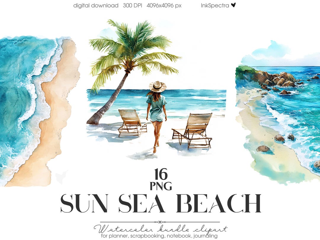Watercolor Beach Clipart Bundle, Summer Sea PNG (digital Download) - Etsy