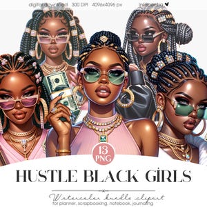 Bundle Hustle Black Girls Clipart, Black Girl With Money PNG, Urban Black Girl, Black Girl Magic, Hustle Woman png, melanine baas meisje