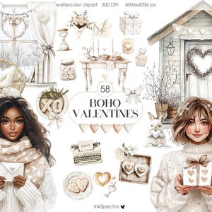 Cottagecore Valentinstag Clipart, romantische Cottage Liebe, rustikale Liebe, Frühling Boho Clipart, Digital Download Aufkleber, Goodnotes Aufkleber
