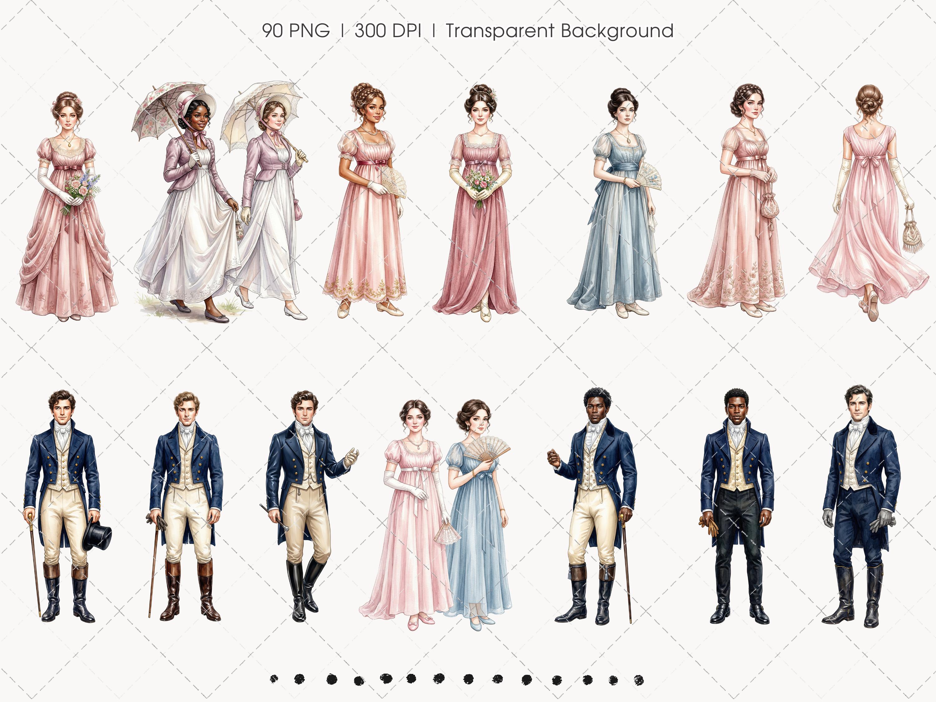 Regency Era Watercolor Clipart, African American Woman, Historical ...