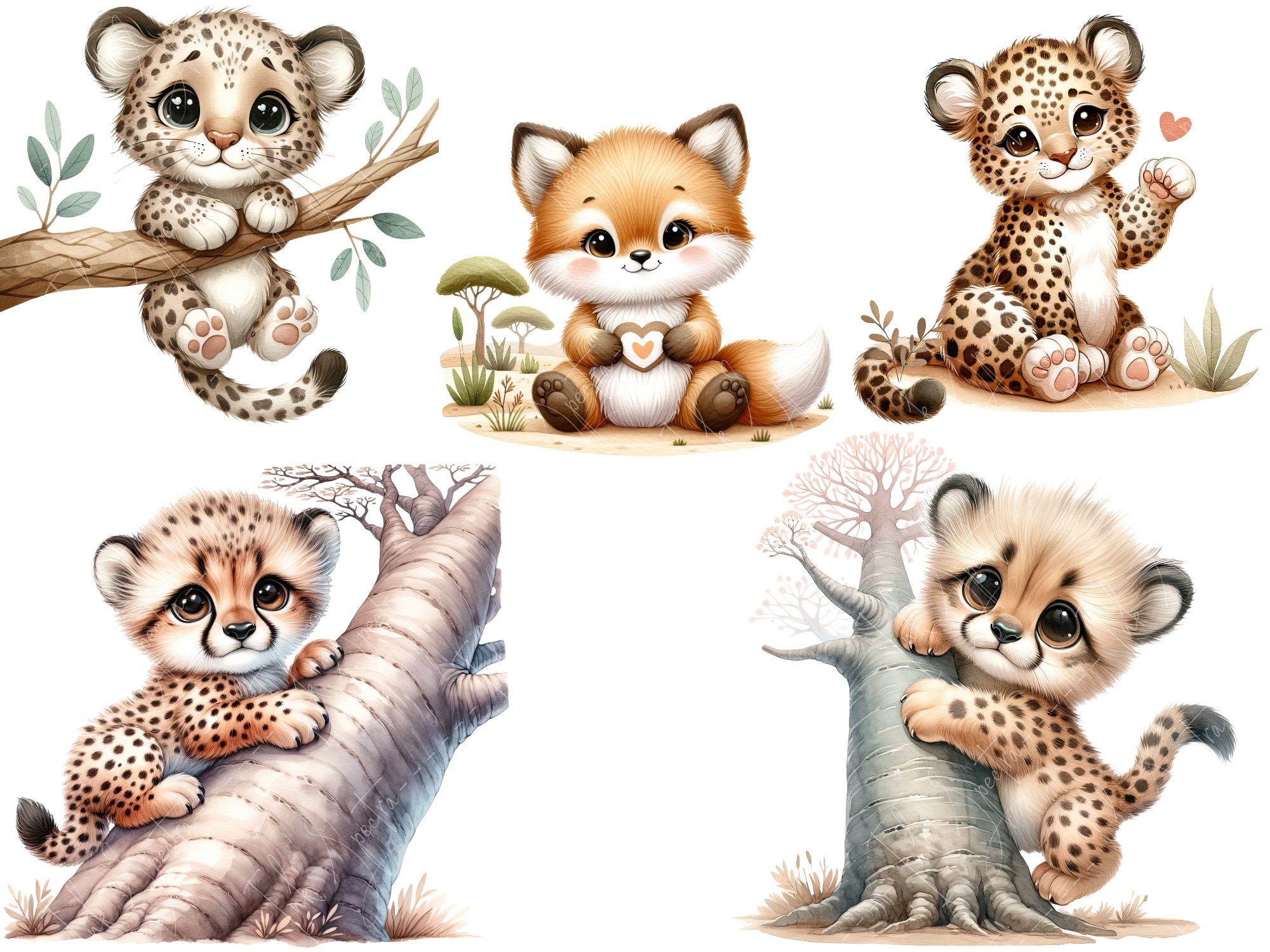 Safari Baby Animal PNG, Cute Jungle Animals Clipart, Watercolor Animal ...