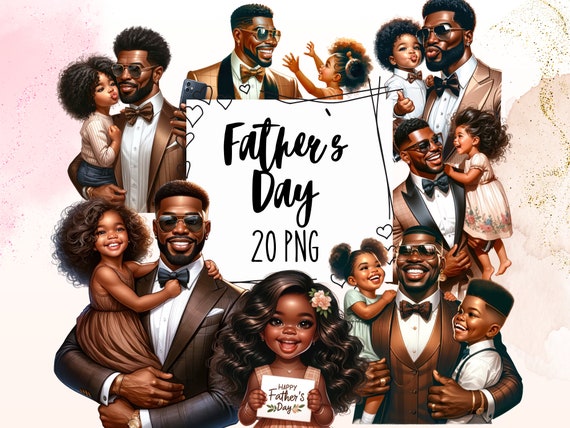 Bundle Black Father Clipart, Fathers Day Clipart, Father with Daughter and Son, Best Dad PNG, Daddy day Crafts, Instant Download