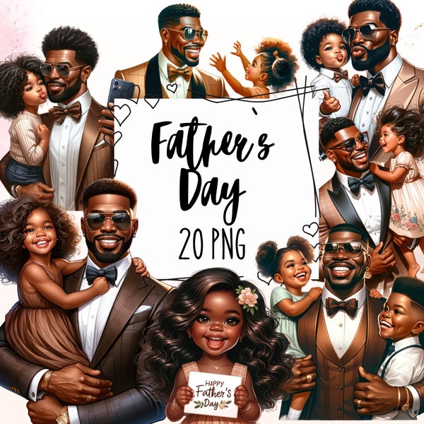 Bundle Black Father Clipart, Fathers Day Clipart, Father with Daughter and Son, Best Dad PNG, Daddy day Crafts, Instant Download