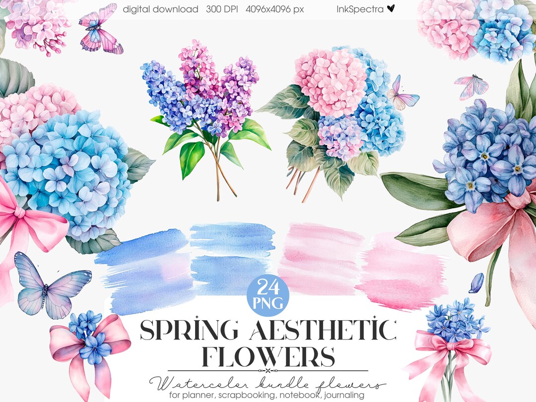 Spring Aesthetic Flowers, Springtime Floral PNG, Watercolor Floral ...