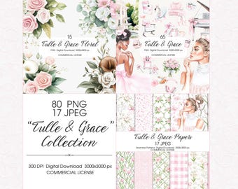 Watercolor Ballet Clipart Bundle, Pink Ballerina, Swan Lake (Digital Download)