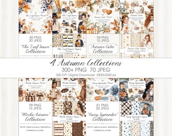 Watercolor Autumn Clipart Bundle, Cottagecore Pumpkins, Floral PNG (Digital Download)